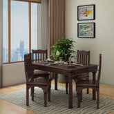 Ajmer Solid Sheesham Wood 4 Seater Dining Set (Without Cushion, Walnut Finish)